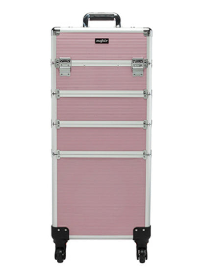 Four-Section Rolling Makeup Train Case with Removable Stack, Telescoping Handle and Four Color Finishes