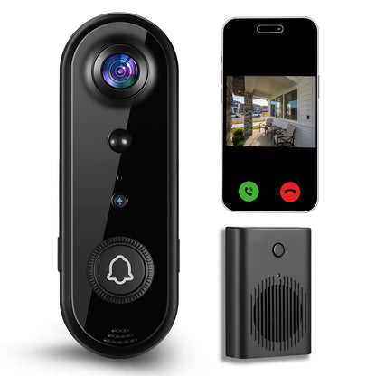Video Doorbell 1080p Wireless Camera with 166-Degree View, Night Vision, Two-Way Audio and Indoor Chime