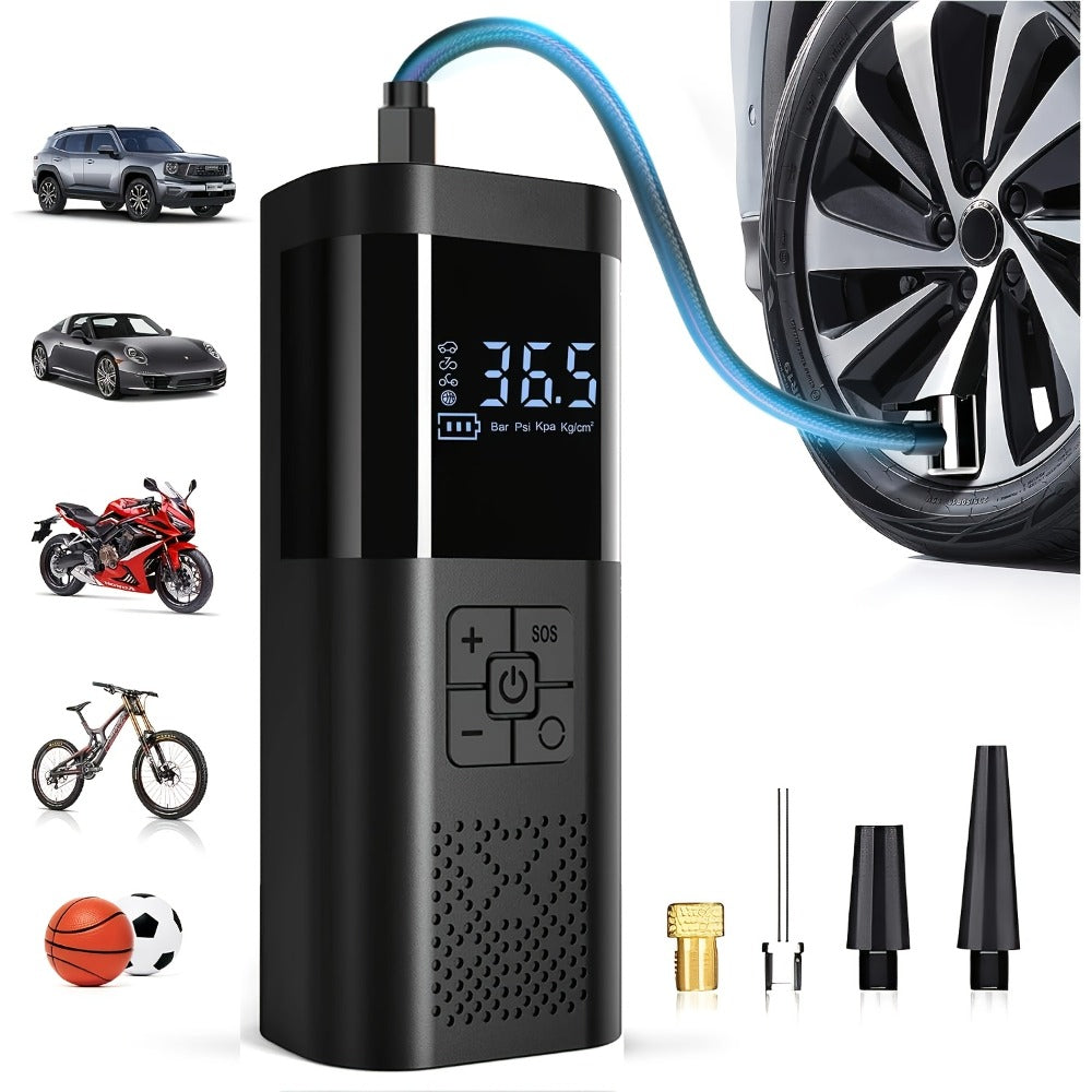Portable Tire Inflator Air Compressor 150PSI – Cordless Smart Air Pump with Digital Pressure Gauge, LCD Display, 3X Fast Inflation, 6000mAh Battery, for Cars, Motorcycles, Bicycles & Balls