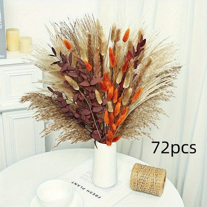 Artificial Pampas-Style Bouquet, 72-Piece 17-Inch Autumn Mix with Feathery, Reed and Leaf Stems