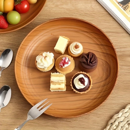 10pcs Wood Grain Dinner Plates Set - Round Striped Plastic Serving Trays for Home Kitchen Dessert Shop Restaurant | Fruit Tray Tea Tray Cake Plate Snack Dish