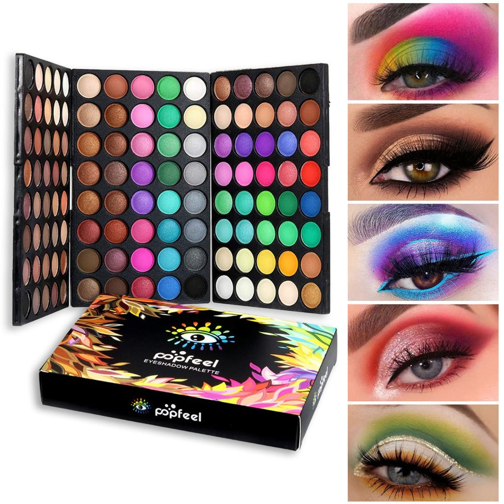 Eyeshadow Palette POPFEEL 120-Shade Folding Color Case with Matte-Shimmer Mix and Optional Six-Brush Bundle
