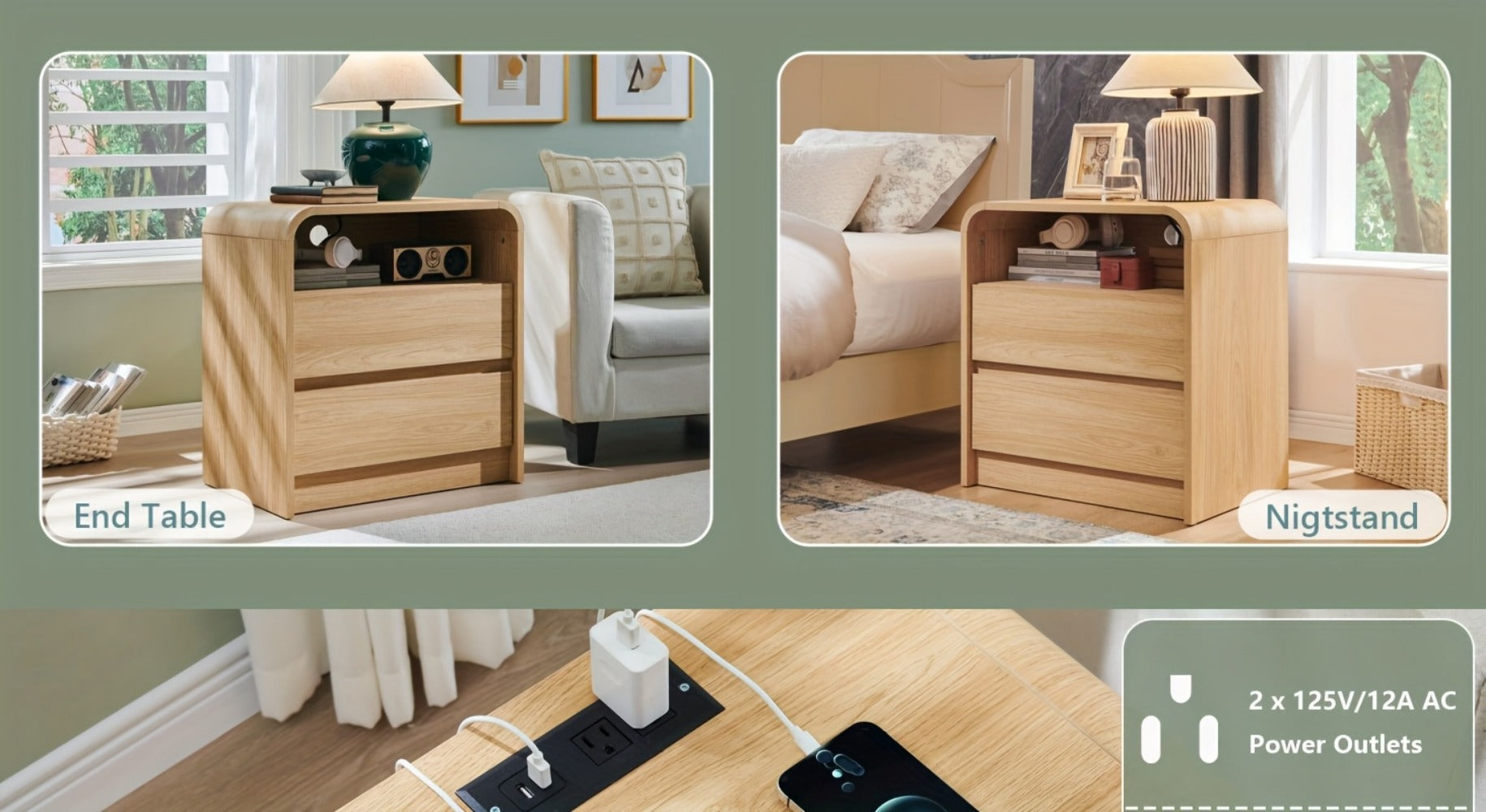 25-Inch Tall Nightstand with Charging Station for Practical Everyday Home Use in Bedroom detail image - detail view 15