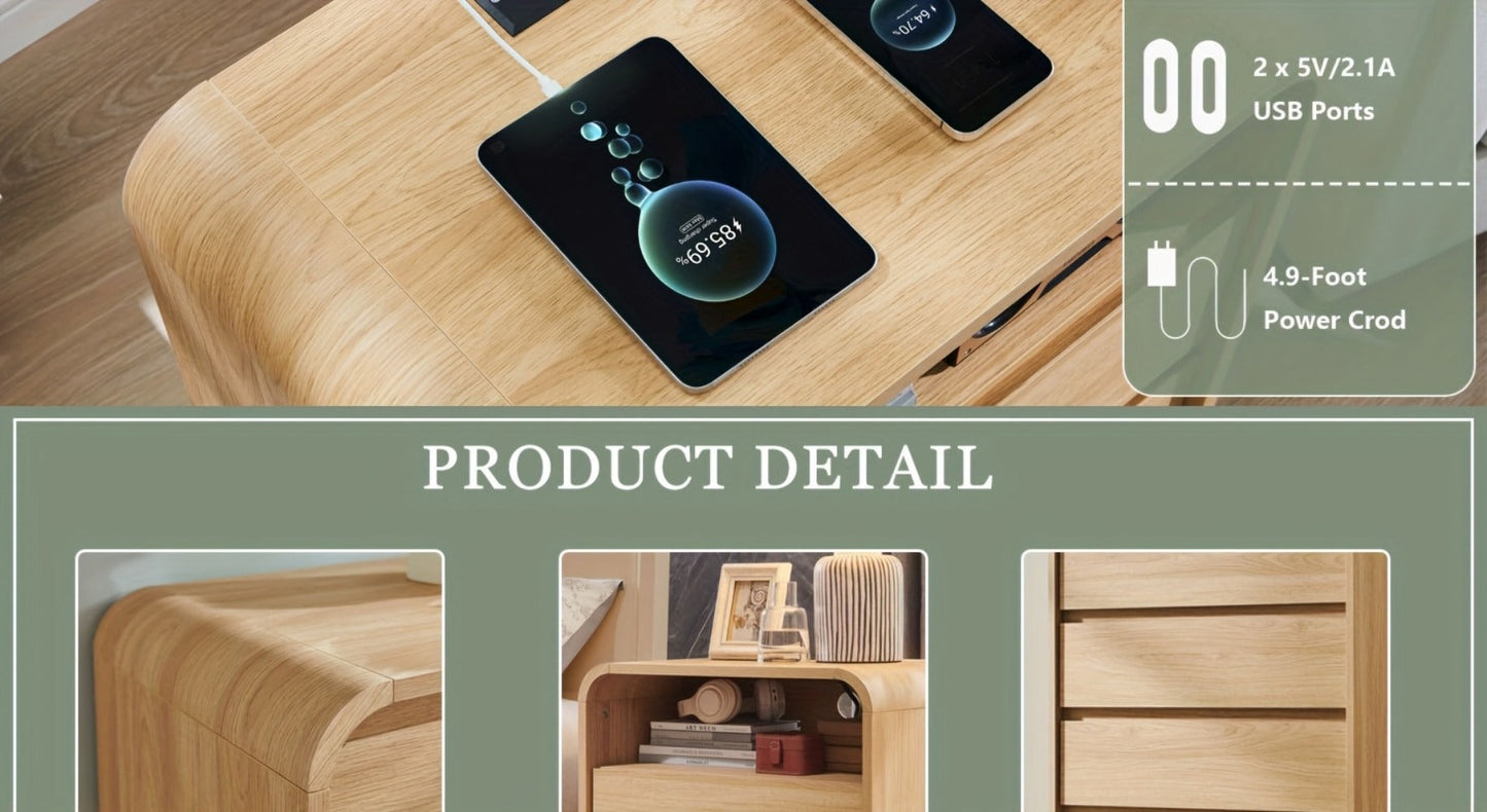 25-Inch Tall Nightstand with Charging Station for Practical Everyday Home Use in Bedroom detail image - detail view 16