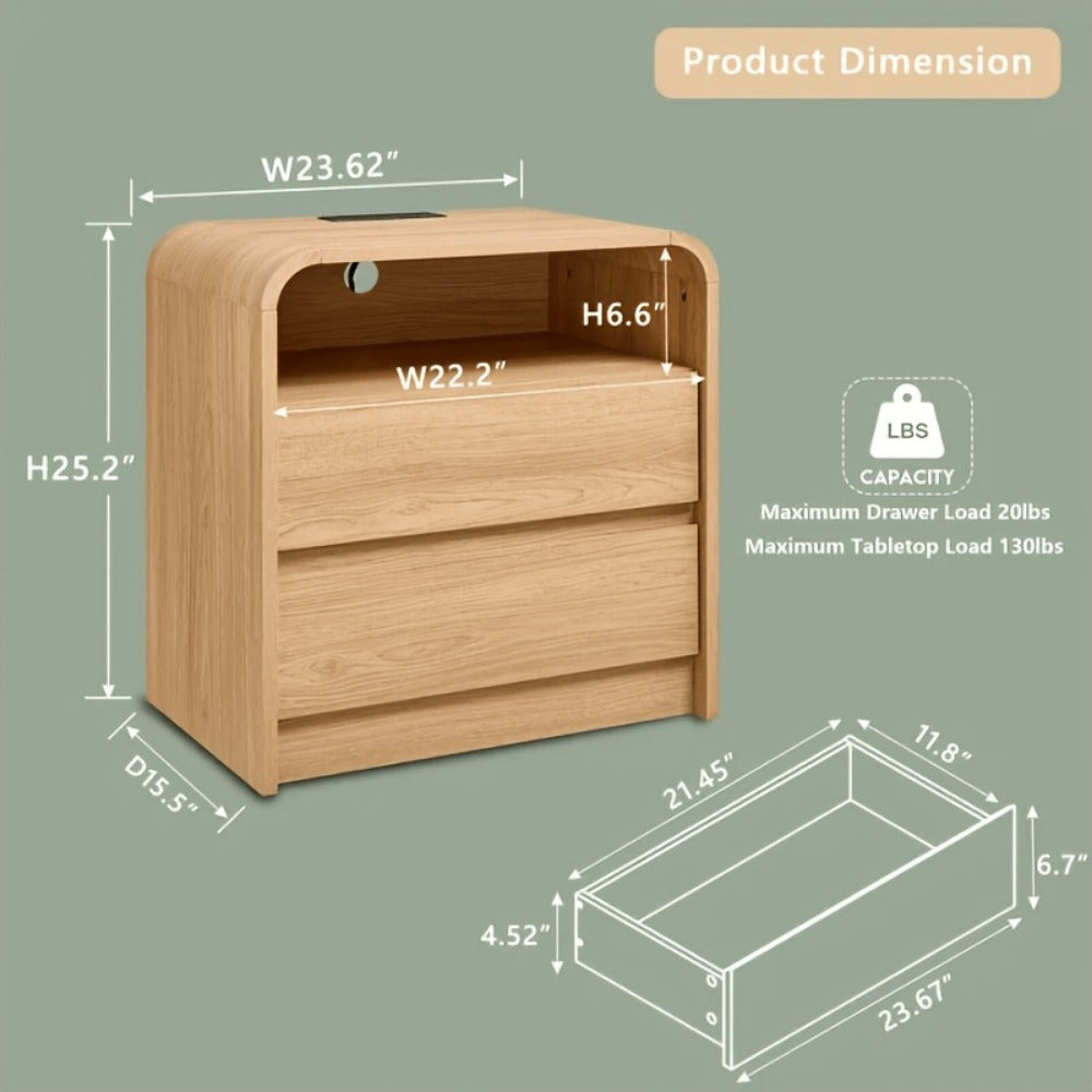 25-Inch Tall Nightstand with Charging Station for Practical Everyday Home Use in Bedroom detail image - detail view 4