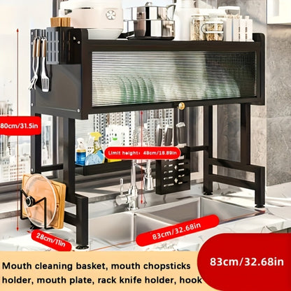 Dish Drying Rack Multi-Layer Kitchen Countertop Organizer - Dust-Free Drainer for Plates Bowls Utensils