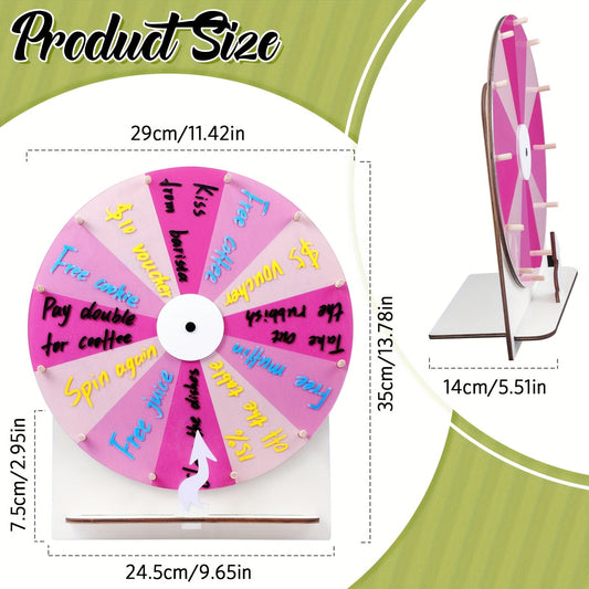Spinning Prize Wheel 11.4 Inch Erasable Raffle Spin Wheel with Stand Tabletop Roulette Spinner for Wedding Party Family Game Night Classroom Pink