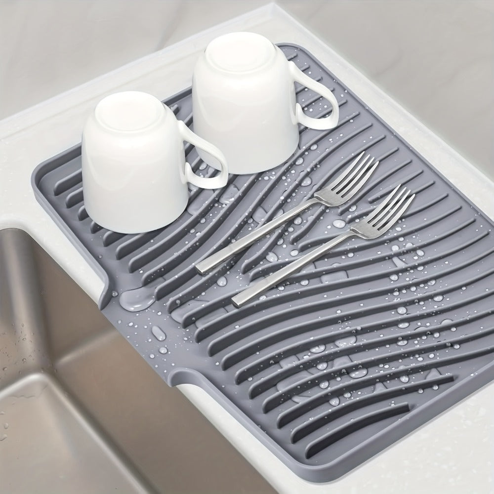 Kitchen Mat Set, 34.5x19-Inch Silicone Slope-Drain Drying Pads in Black or Gray, Single or 2-Piece Options