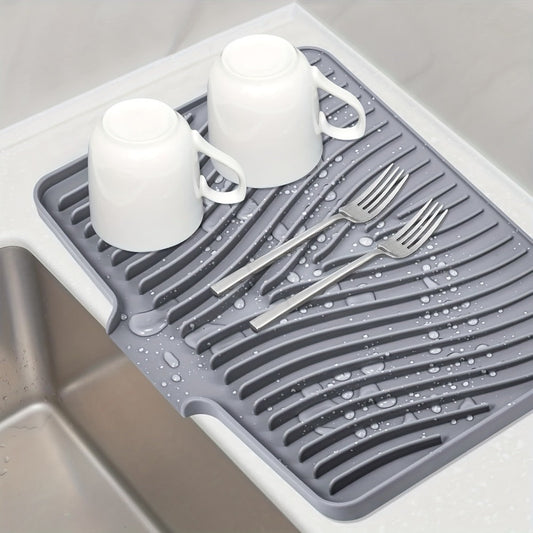 Silicone Dish Drying Mat Large 34.5x19in Slope Drain Design Kitchen Counter Drying Pad for Dishes Utensils & Countertop – Heat Resistant Non-Slip Draining Mat