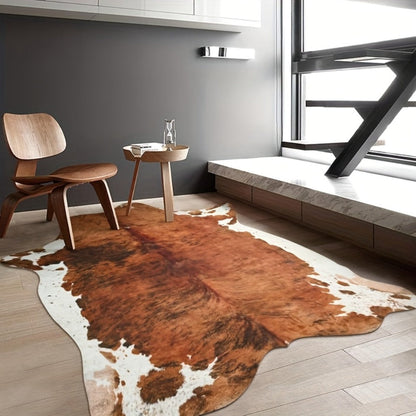 Area Rug Faux Cowhide Brown Western Print with Suede Backing in Three Colors and Two Sizes