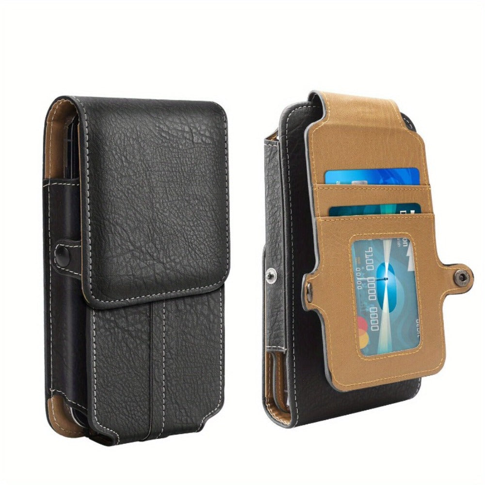 Vertical Belt-Clip Phone Holster with Card Slots for 5.2- to 7.2-Inch Phones in Black or Brown