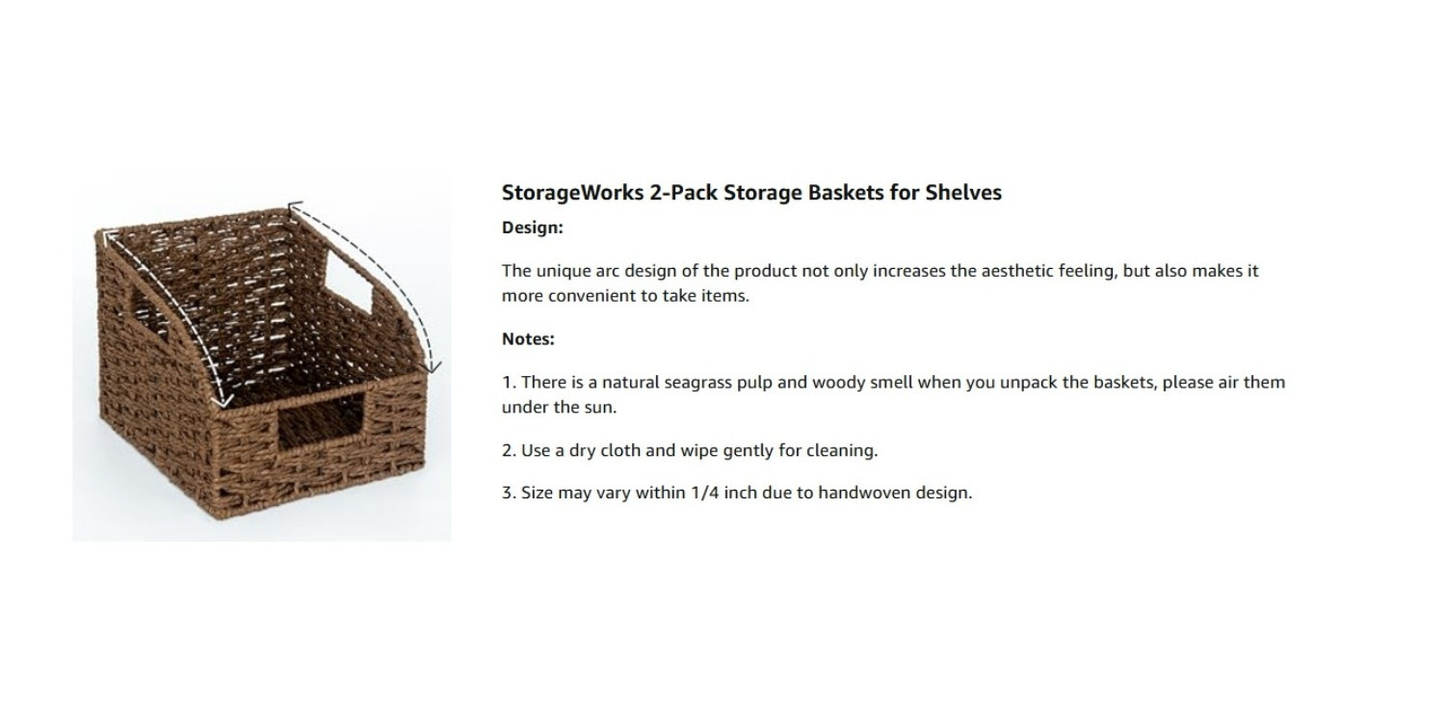 Wicker Storage Baskets 2-Pack - Water Hyacinth & Seagrass Pantry Organizer Bins for Shelves, Kitchen, Bathroom, Bedroom, Boho Home Decor