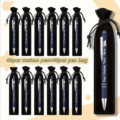 Custom Ballpoint Pens with Pencil Pouch Bulk Set, Personalized Ballpoint Pen Pack for Corporate Gifts