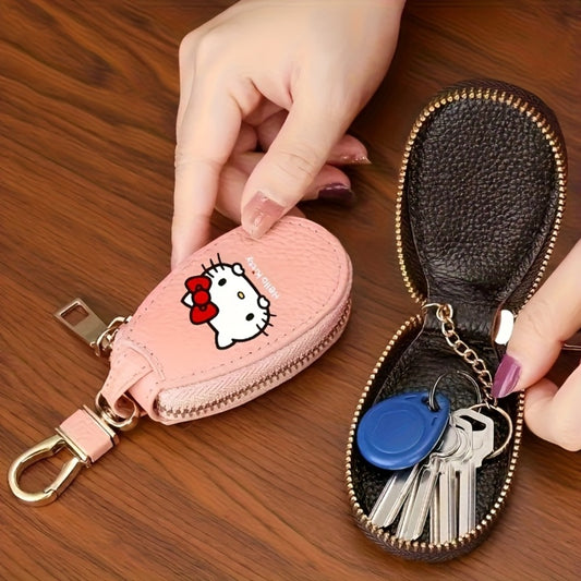 Hello Kitty Key Bag Car Key Organizer – Compact Keychain Pouch with Golden Zipper, Multi-Functional Key Storage Wallet, Cute Sanrio Accessories for Women, Black / Pink / Burgundy / Light Brown