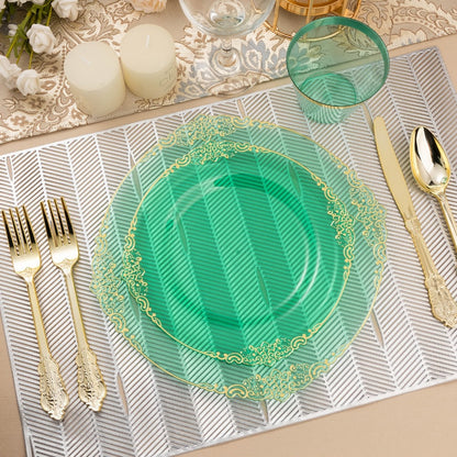 Disposable Party Plates Set 175 Pieces for 25 Guests Clear Plastic Plates with Gold Trim, Includes Dinner Plates Dessert Plates Cups Napkins Gold Silverware for Wedding Birthday Party Christmas