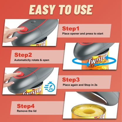 Cordless One-Touch Can Opener with Oval Body in Gray-Red, Black or White-Red Color Options