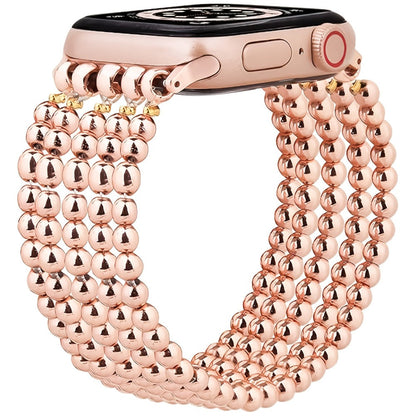 Watch Band with Stainless Steel Beads and Elastic Slip-On Design in Four Finishes for Apple Watch Sizes