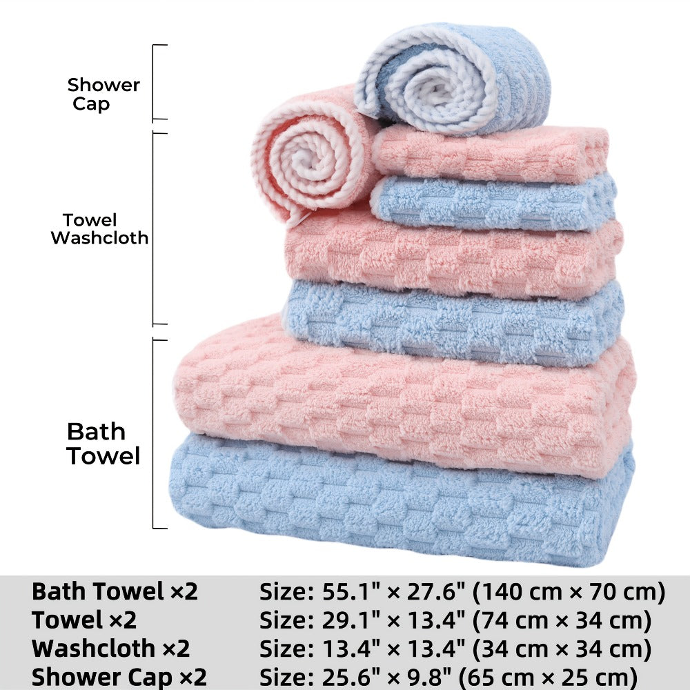 Bath Towels Set 4 or 8 Piece Microfiber Waffle Weave Collection in Gray, Pink, Blue and Beige