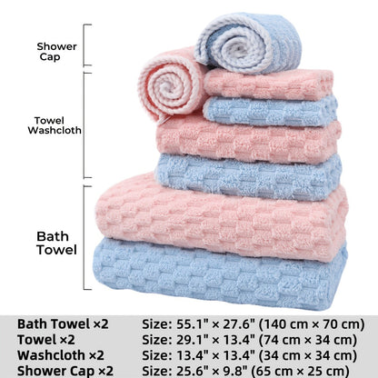 Bath Towels Set 4 or 8 Piece Microfiber Waffle Weave Collection in Gray, Pink, Blue and Beige