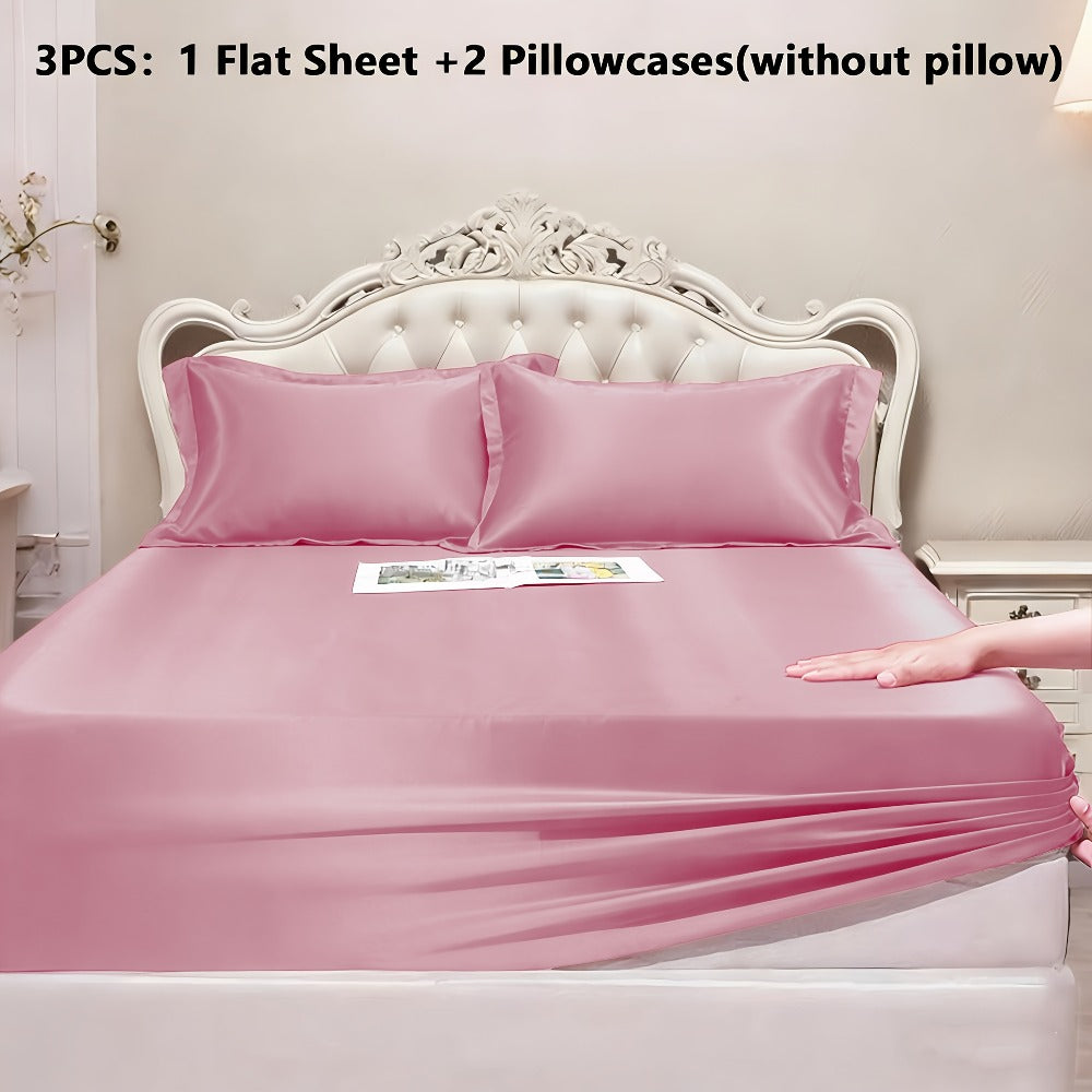 Satin-Style Fitted Sheet Set with Pillowcases in Eight Colors and Twin, Full, Queen or King Sizes