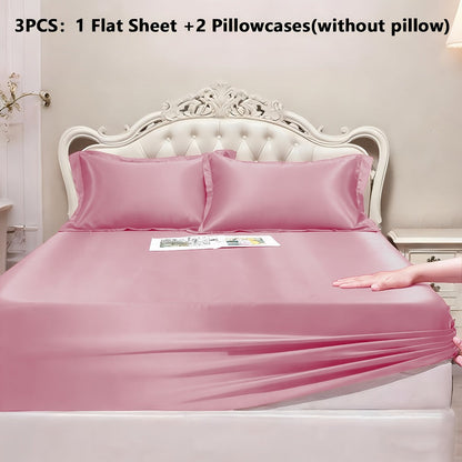 Satin-Style Fitted Sheet Set with Pillowcases in Eight Colors and Twin, Full, Queen or King Sizes