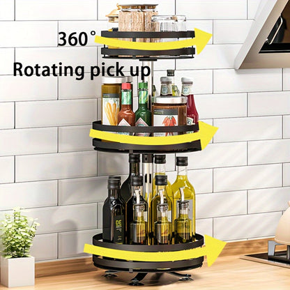 Lazy Susan Turntable Organizer Metal Rotating Spice Rack 1 2 3 Tier for Cabinet Kitchen Countertop Pantry Bathroom – Spinning Storage Rack with Suction Cup Feet & Labels