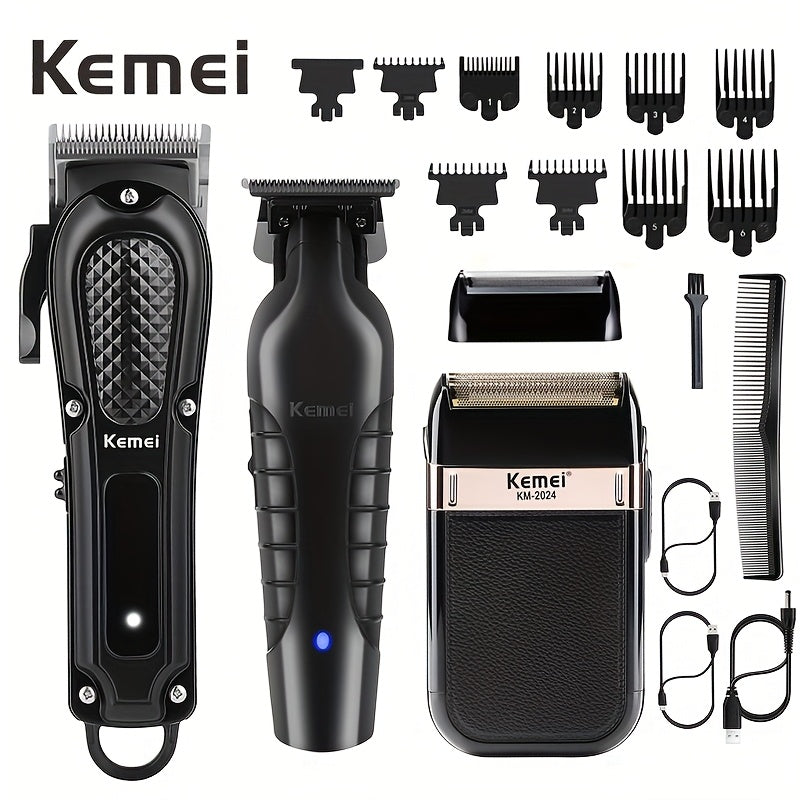 Kemei Hair Clipper & Beard Trimmer Set for Men — Professional Grooming Kit with Reciprocating Shaver, USB Rechargeable, Home & Salon Use, Father's Day & Birthday Gift for Dad