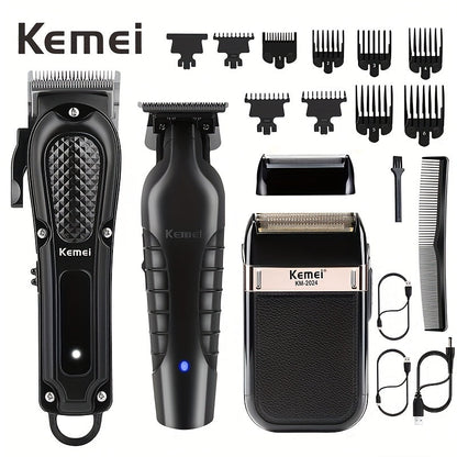 Kemei Hair Clipper & Beard Trimmer Set for Men — Professional Grooming Kit with Reciprocating Shaver, USB Rechargeable, Home & Salon Use, Father's Day & Birthday Gift for Dad