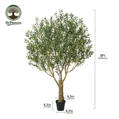 Potted Olive Artificial Tree with 5, 6, 7 and 8 ft Height Options, Black Planter and Branching Green Leaves