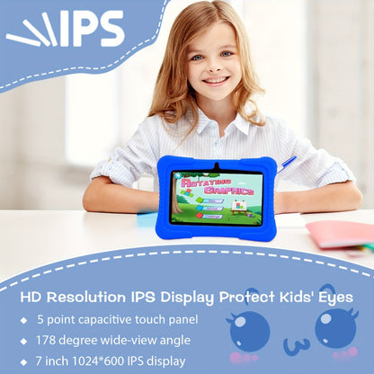 Kids Tablet 7 Inch Android 2GB RAM 16GB 32GB ROM 1TB Expandable WiFi Dual Camera Parental Control Educational Games Eye Protection Drop-Proof Silicone Case Tablet for Kids Toddlers – Pink Blue Purple Navy