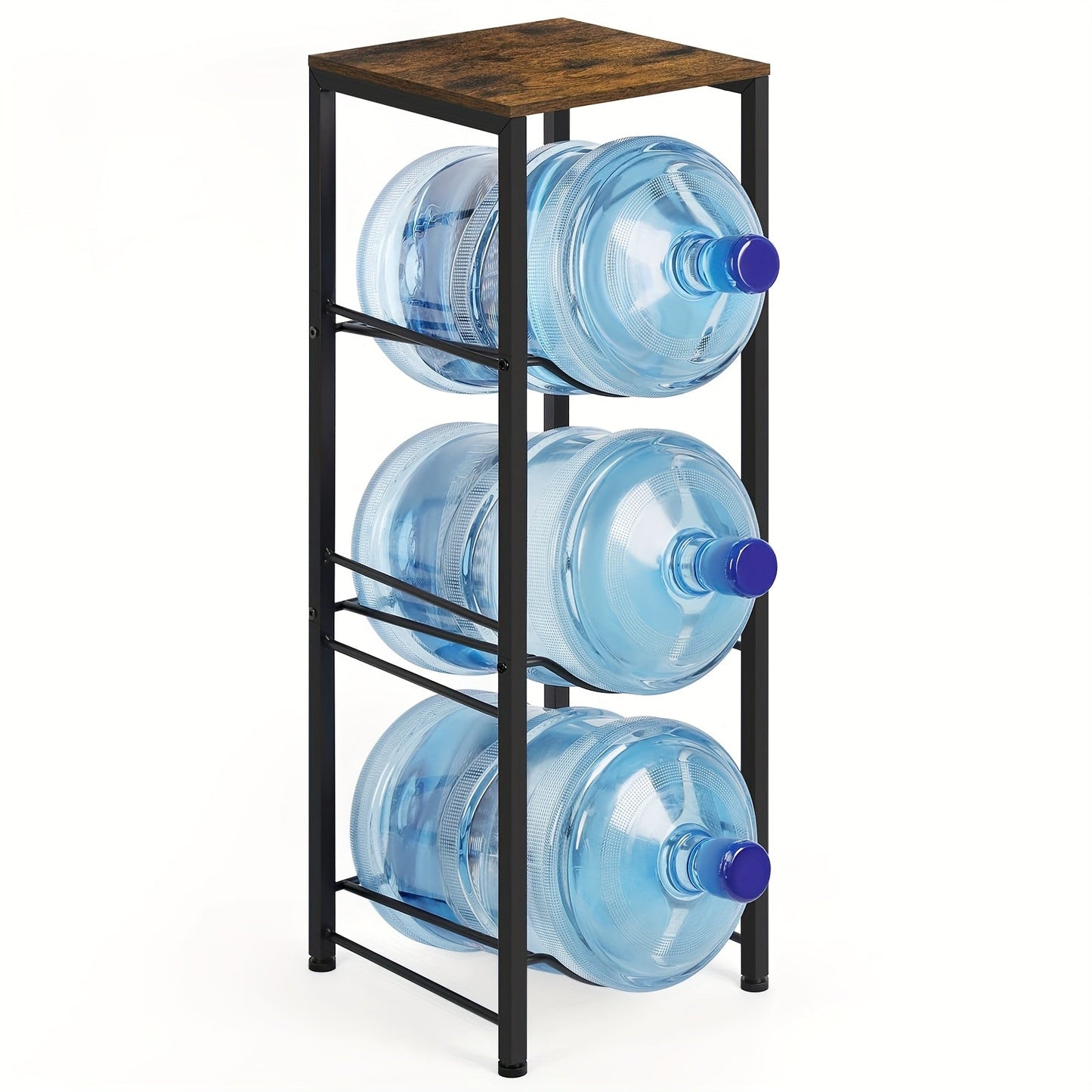 Water Jug Storage Organizer 3-Tier Black Rack for 5-Gallon Bottles in Kitchen, Office or Living Room