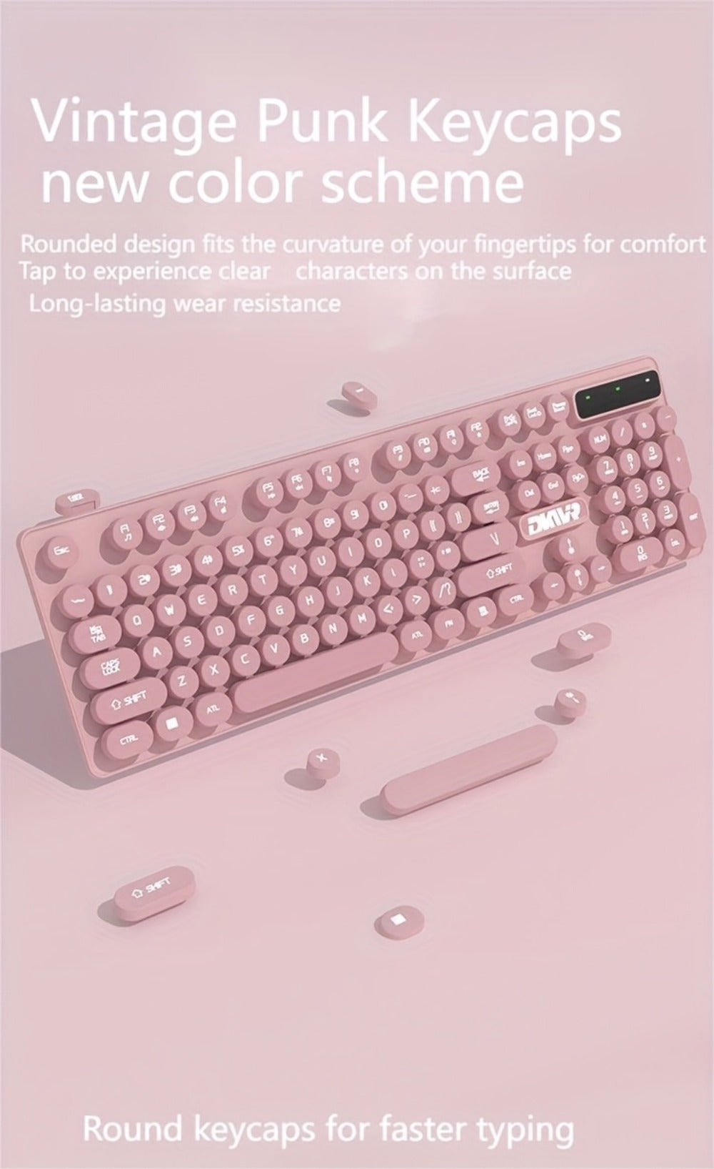Retro Round-Key Wired Keyboard and 6D Mouse Set with Pink or Blue USB Color Options and One-Touch Lighting