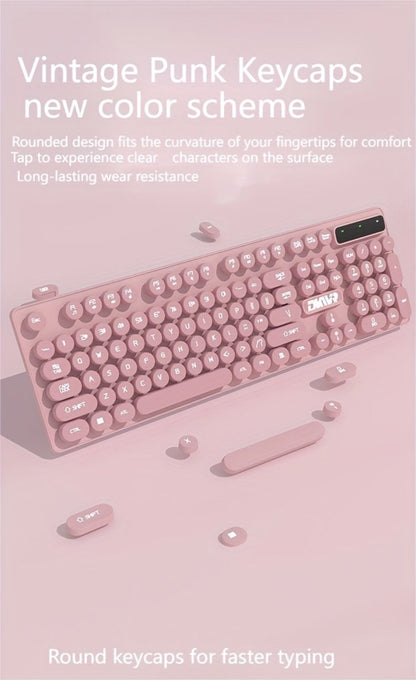 Retro Round-Key Wired Keyboard and 6D Mouse Set with Pink or Blue USB Color Options and One-Touch Lighting