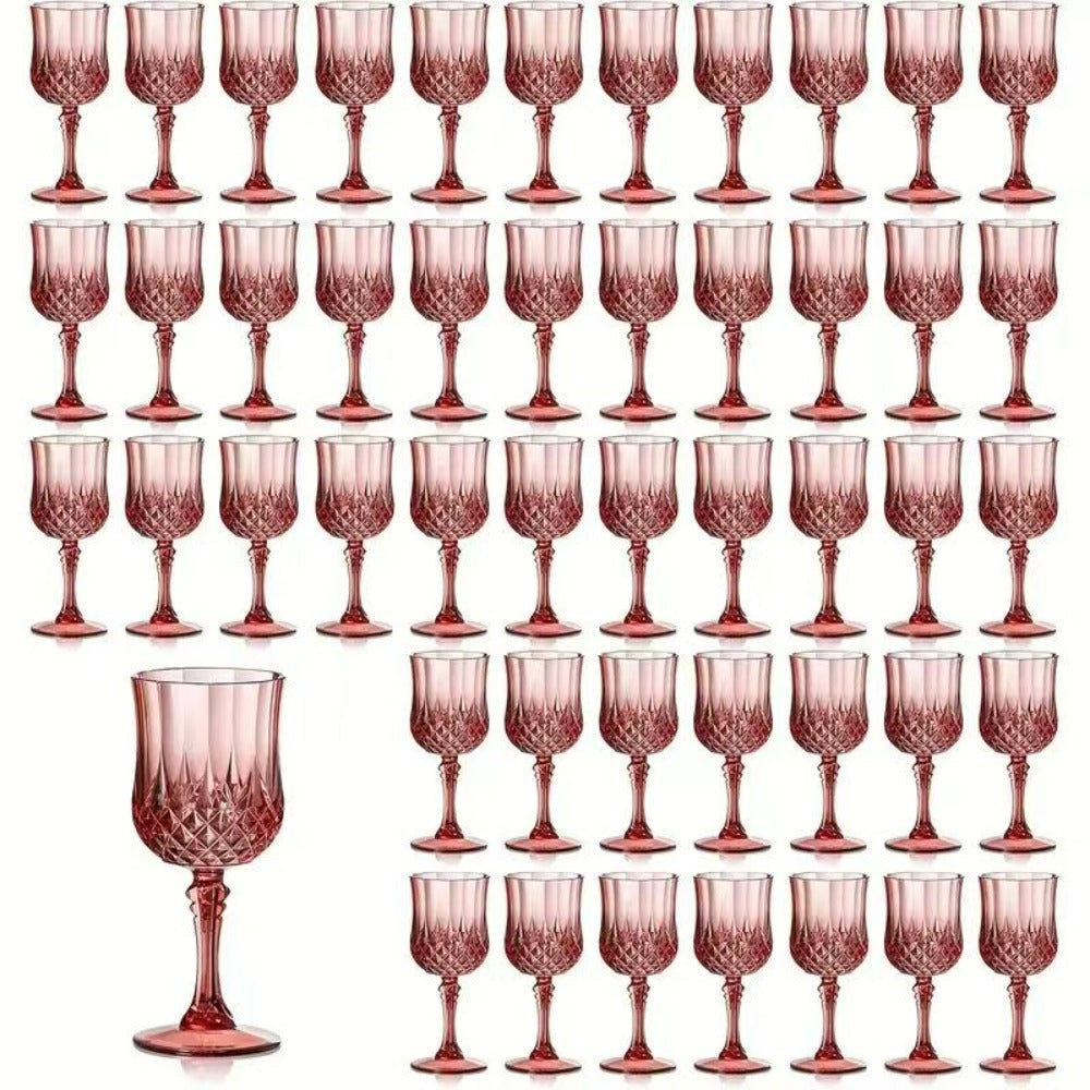 Forty-Eight-Piece 7 oz Plastic Wine Goblet Set in Clear, Orange, Pink, Green, Gold or Blue