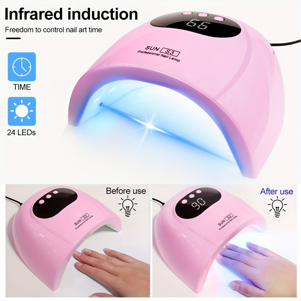Gel Polish Curing Light USB Nail Dryer Lamp with LCD Display - Professional Nail Art Drying Lamp for All Gel Polish Manicure Pedicure Home Salon Tool, Pink White Blue