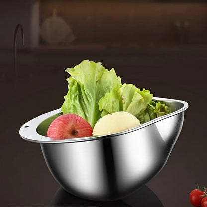 Stainless Steel Kitchen Colander with Handle - Multipurpose Rice Strainer Mesh Basket for Washing Rice, Fruit, Vegetables, Food-Safe Durable Water Drainer