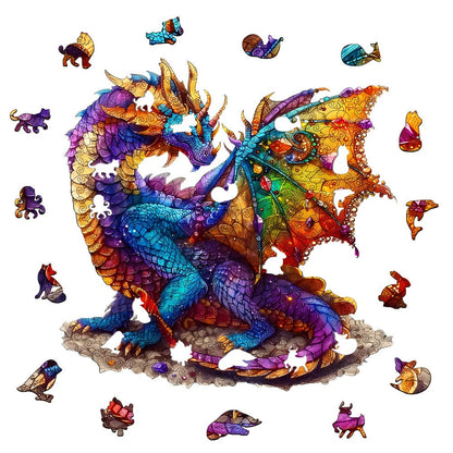 Dragon Wooden Jigsaw Puzzle with Irregular Animal-Shaped Pieces in Exact Small or Large Size Options