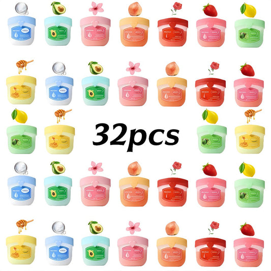 Lip Balm Set 32 Pieces 8 Colors - 24H Hydration Glossy Petrolatum Formula, Long-Lasting Moisturizing Lip Care for Dry Chapped Lips, Gift for Women Friends & Family