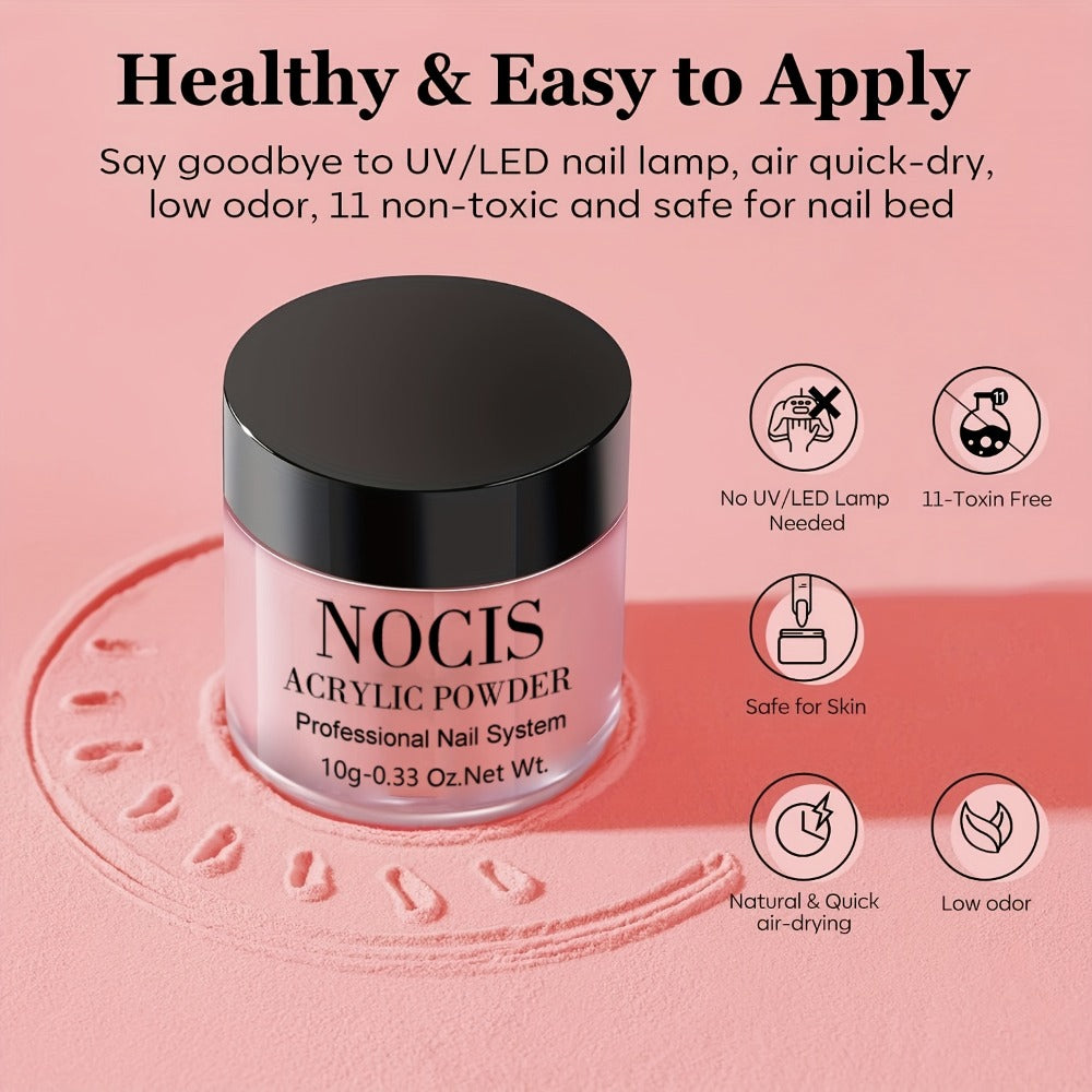 Acrylic Nail Kit NOCIS Four 10g Pink and Warm Neutral Powders with Liquid Monomer, Three Brushes and File