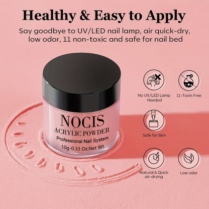 Acrylic Nail Kit NOCIS Four 10g Pink and Warm Neutral Powders with Liquid Monomer, Three Brushes and File