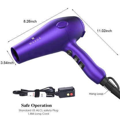 1875W Ionic Hair Dryer with Diffuser Concentrator Comb Nozzle - Professional Blow Dryer DC Motor 3 Heat 2 Speed Cool Shot Anti-Frizz Salon Quality for Women Black