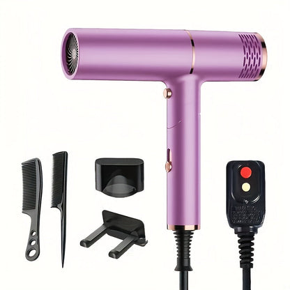 Foldable Hair Dryer with Concentrator Nozzle & Stand — Bristle Motor Hot & Cold Air, Quick Dry Professional Blow Dryer for Women & Men, Home Travel Dorm, White Blue Pink Champagne