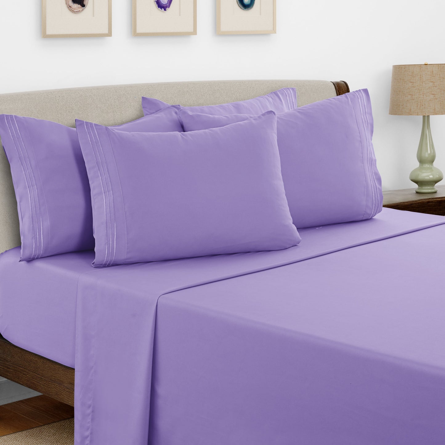 Bed Sheet Set Brushed Microfiber with Embroidered Pillowcases, 16-Inch Pocket and 4- or 6-Piece Sizing