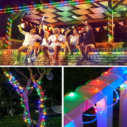 Solar Rope Lights Outdoor – Waterproof Fairy String Lights with Remote Control 8 Modes 1200mAh Battery for Garden Patio Fence Tree Wedding Party – Multicolor Cold White Purple Yellow – 49-115FT