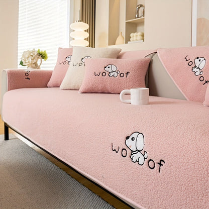 Sofa Cover Embroidered Plush-Texture Panels for Single to 4 Seats, Backrest, Armrest or Pillowcase