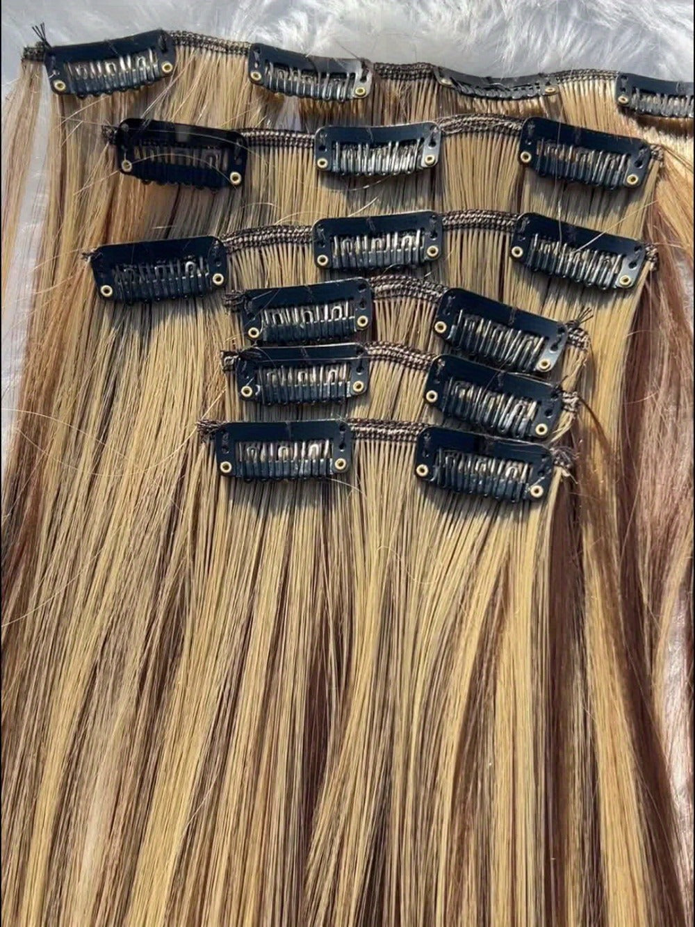 24-Inch Clip-In Hair Extension Set with Six Wefts and 16 Clips in Black or Mixed Color Options