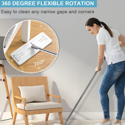 Eight-Piece Flat Mop and Bucket Set with Six Microfiber Pads, Cleaning Gloves and Hands-Free Wringer