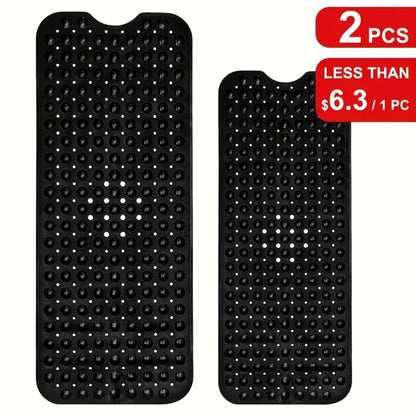 Two-Piece Black Bath Mat Set with Suction Cups, Drain Holes and Three Exact Checkout Options