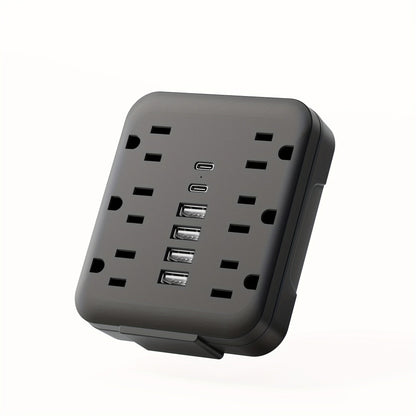 Power Strip Bedside Wall Extender 12-in-1 with 6 AC Outlets, 4 USB-A, 2 USB-C and Cord-Free Plug-In Design
