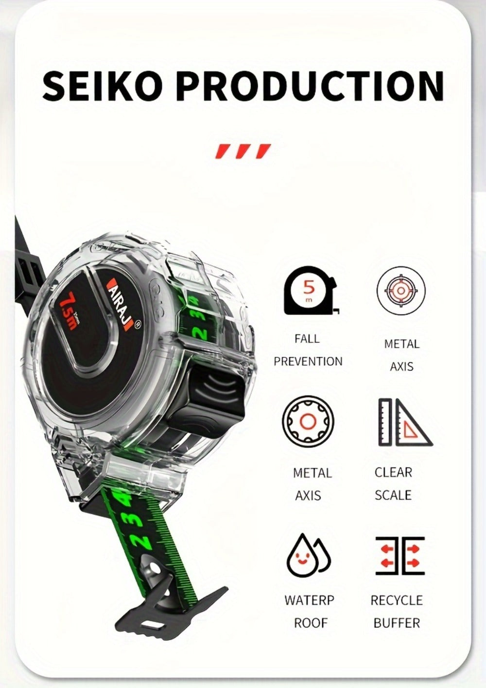 Fluorescent Metric Tape Measure with Wide Blade in 5, 7 or 10-Meter Length and 19 or 25 mm Width